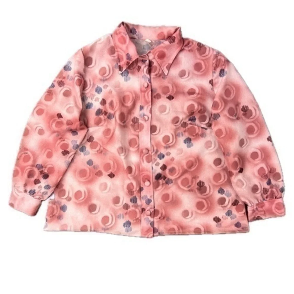 80s VTG Abstract Allover Print Button Up Shirt - Picture 1 of 9